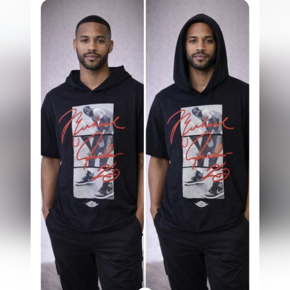 Michael Jordan Jumpman Black Hooded Short Sleeve Graphic Top | Men’s XL